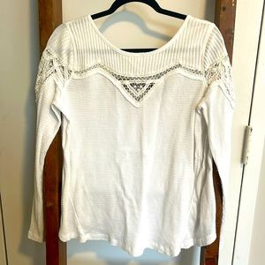 Free People Day Dream Tee Crochet knit waffle Boho long sleeve Medium